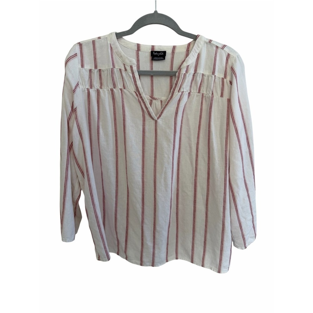 Splendid Linen Blend V-Neck Blouse - Picture 2 of 3